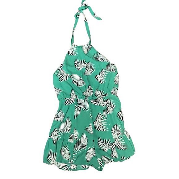 Forever 21 Green Tropical Hawaiian Halter Sleeveless Romper Women's Size Medium - Picture 1 of 7